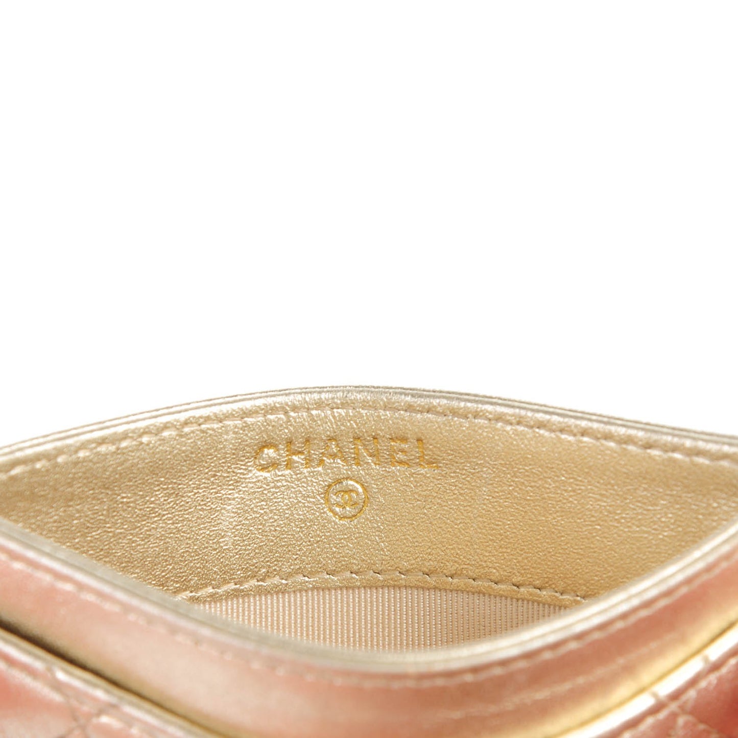 Metallic Lambskin Quilted CC Card Holder Gold