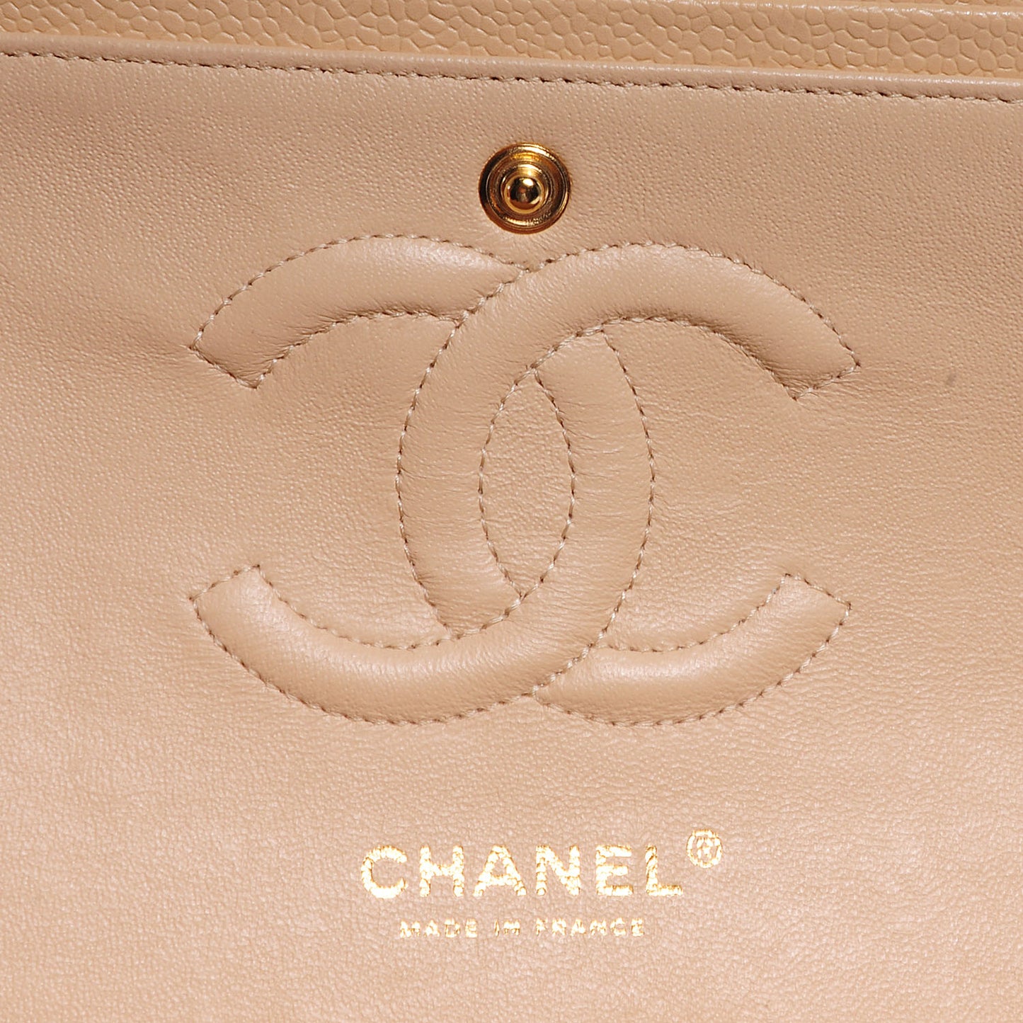 Caviar Quilted Medium Double Flap Beige