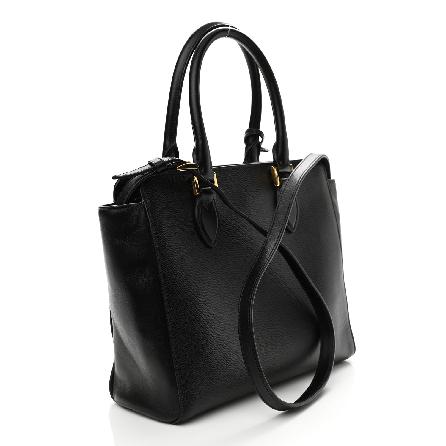 Prada Saffiano Soft Calfskin Small Zippered Tote Black 2 of 8