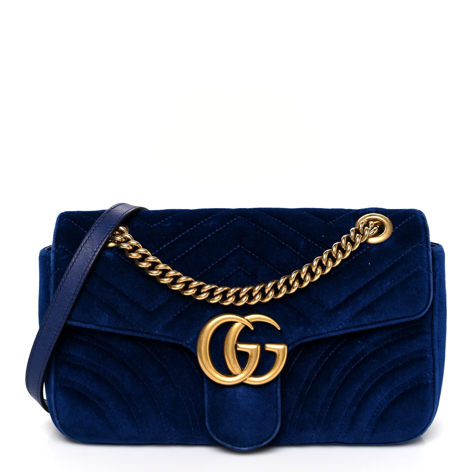 Gucci Velvet Matelasse Small GG Marmont Shoulder Bag Cobalt Blue 1 of 10