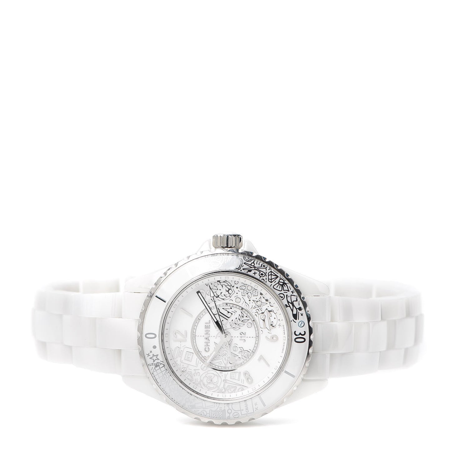 Stainless Steel Ceramic Diamond 33mm J12 Limited Edition Quartz Watch White
