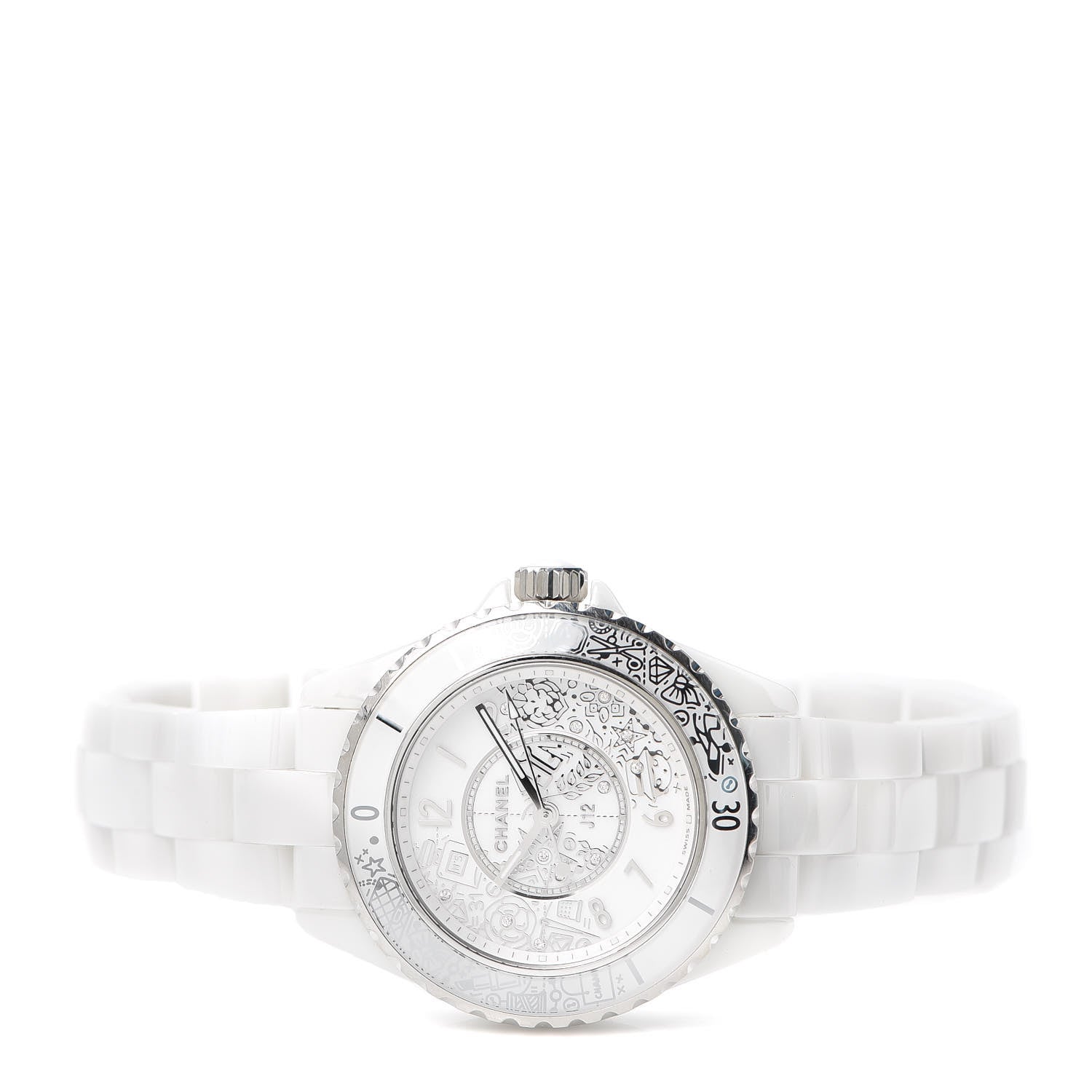 Chanel Stainless Steel Ceramic Diamond 33mm J12 Limited Edition Quartz Watch White 2 of 6