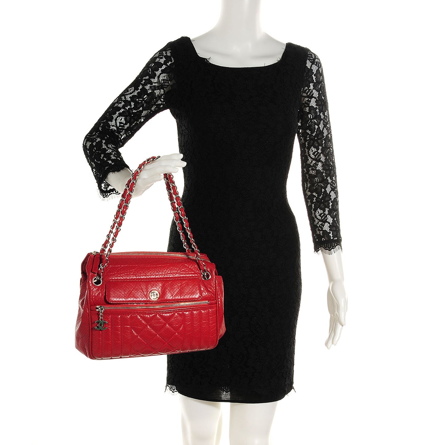 Aged Calfskin Perforated Large Tote Red