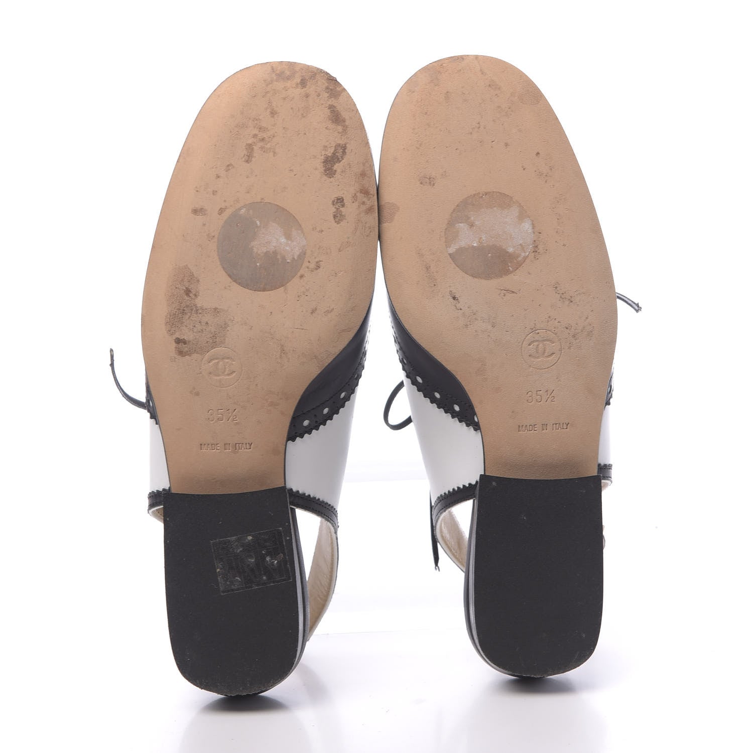Chanel Calfskin Lace Up Ankle Strap Oxfords 35.5 Black White 5 of 9