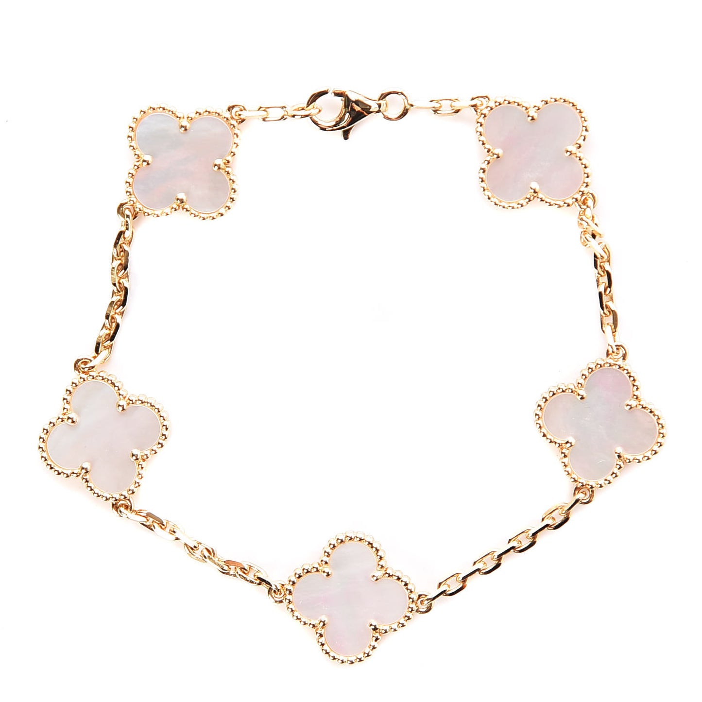 18K Yellow Gold Mother of Pearl 5 Motifs Vintage Alhambra Bracelet