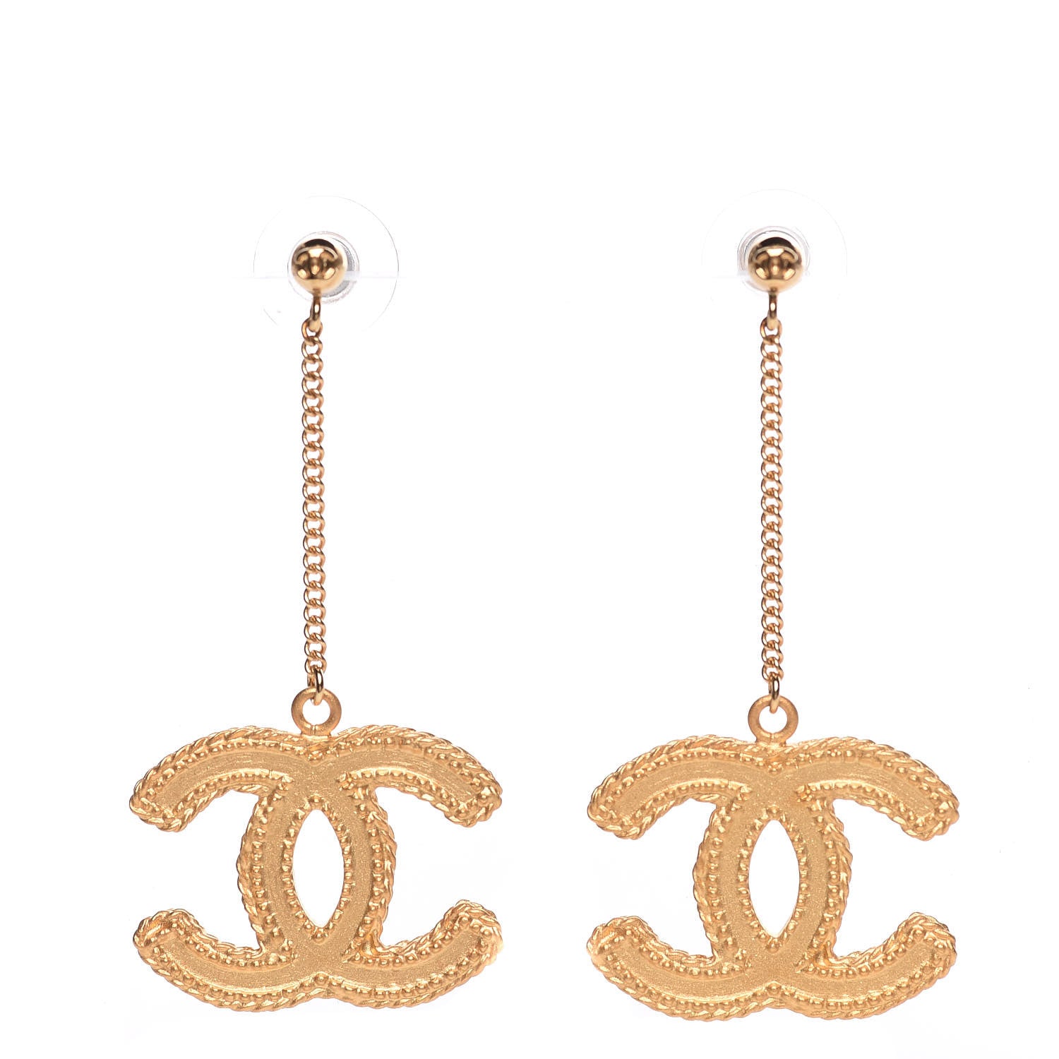 Chanel CC Drop Earrings Matte Gold 1 of 5
