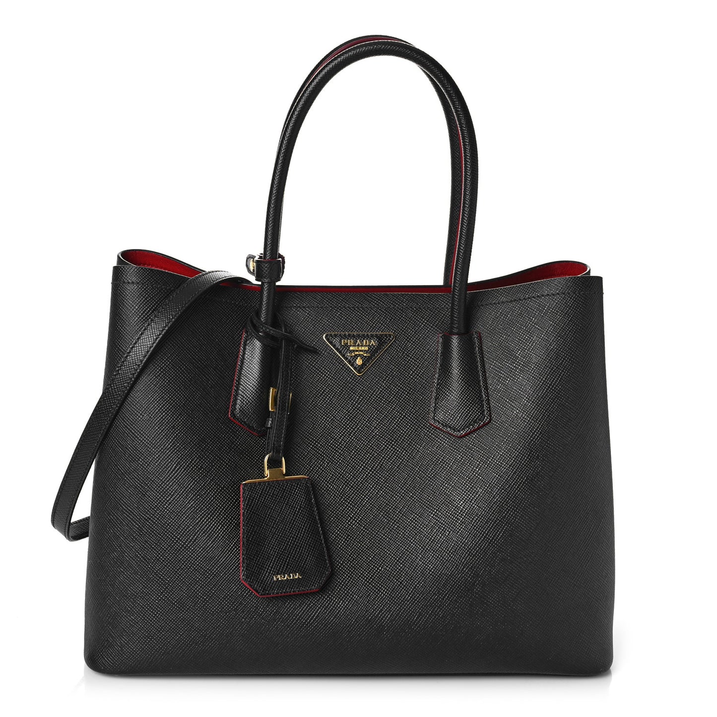 Saffiano Cuir Large Double Bag Black Fuoco