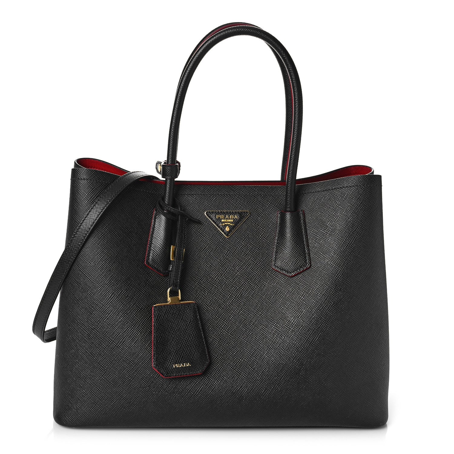 Prada Saffiano Cuir Large Double Bag Black Fuoco 1 of 10