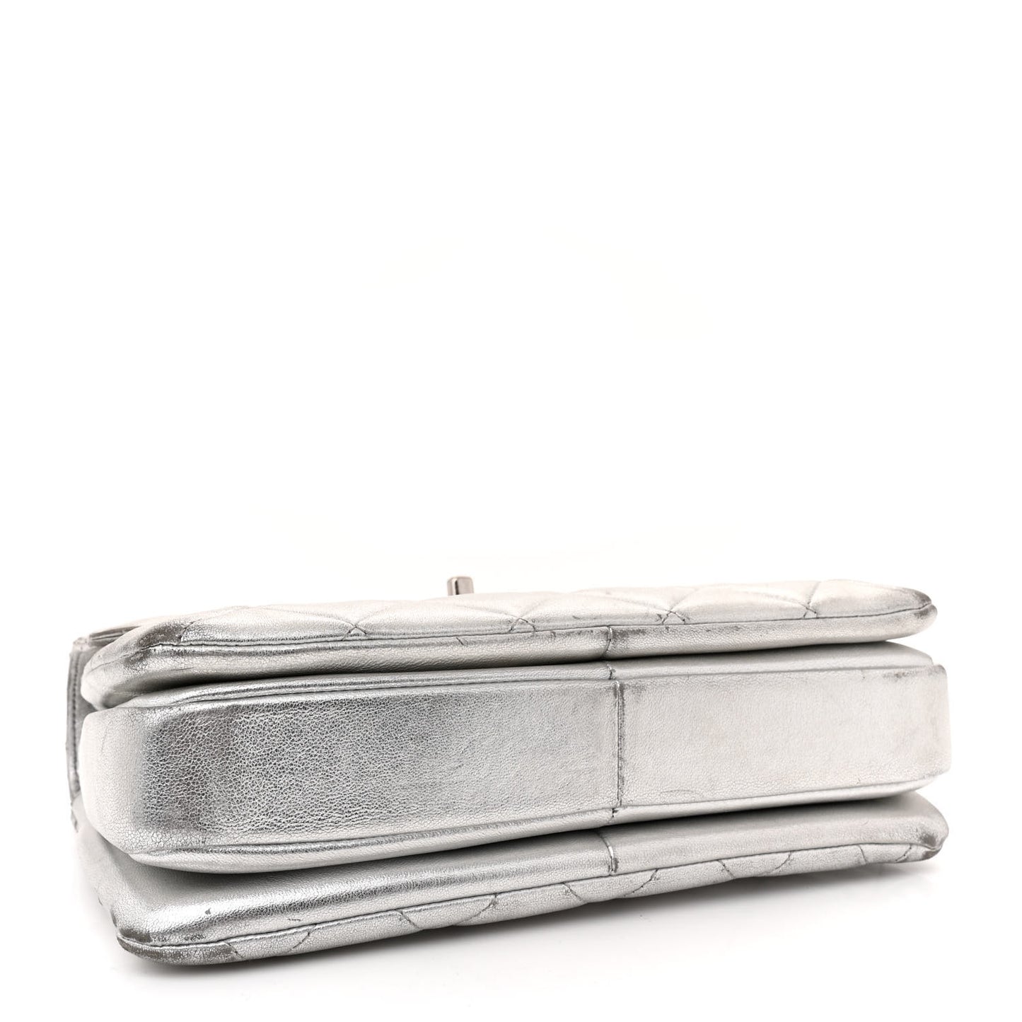 Metallic Lambskin Quilted Small Trendy CC Flap Dual Handle Bag Silver