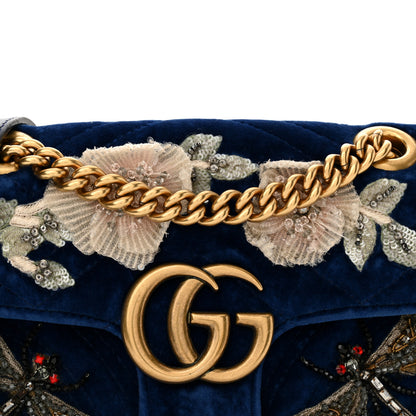 Gucci Velvet Matelasse Embroidered Mini GG Marmont Shoulder Bag Cobalt Blue 8 of 13
