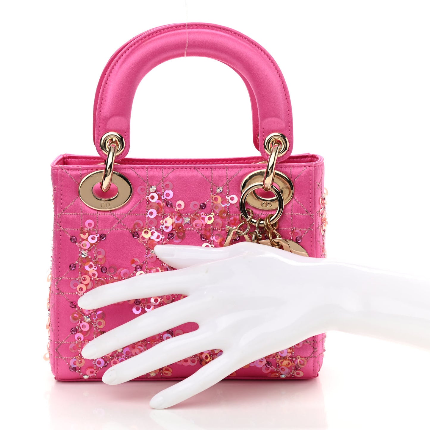 Satin Sequin Mini Lady Dior Pink