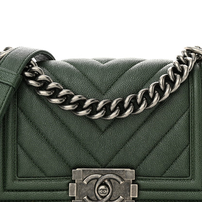 Chanel Caviar Chevron Quilted Small Boy Flap Green 8 of 11