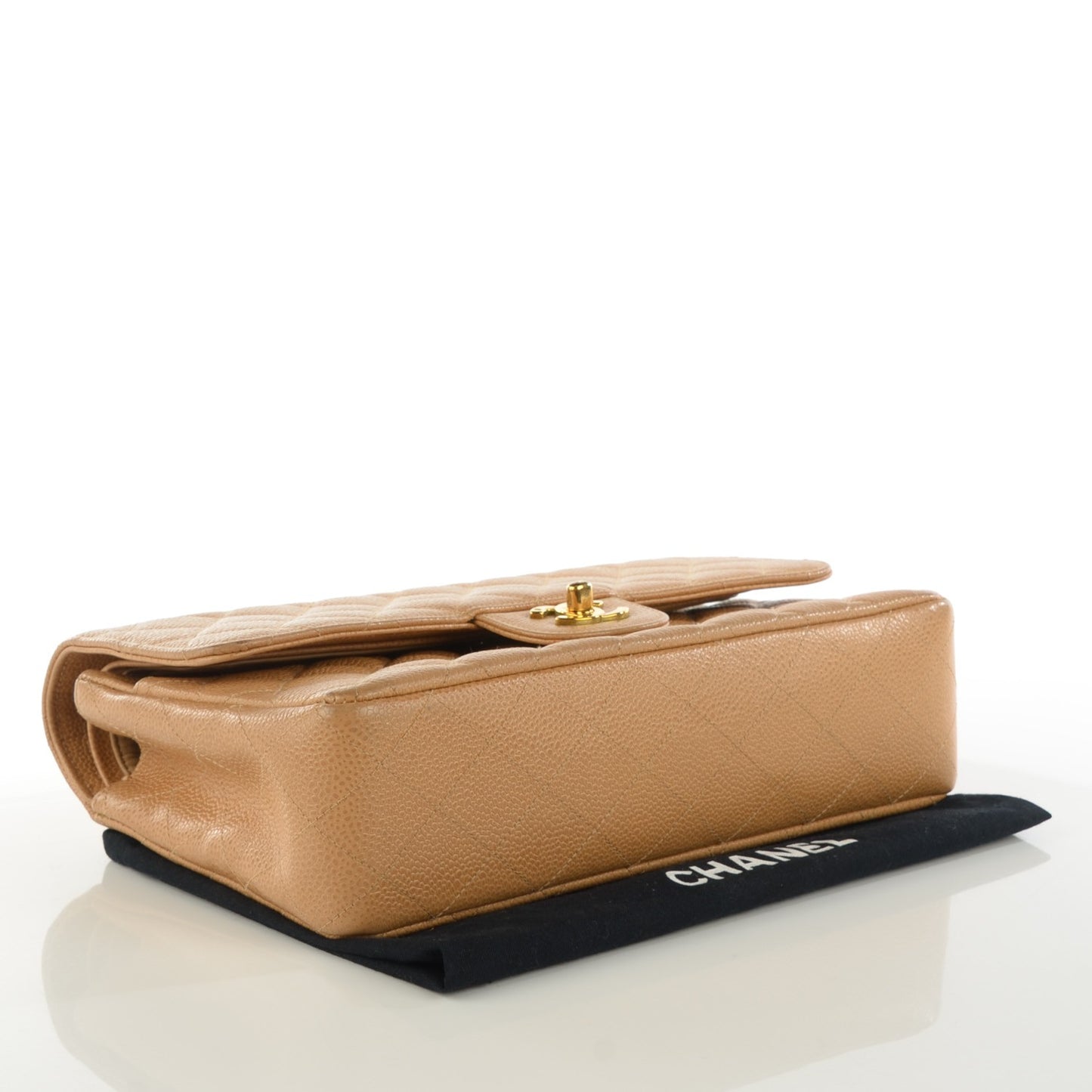 Caviar Quilted Medium Double Flap Beige