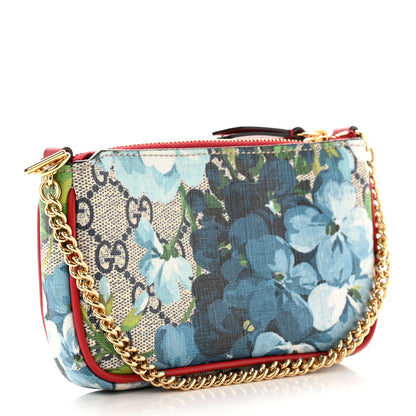 Gucci GG Supreme Monogram Blooms Mini Chain Bag Beige Blue Navy Hibiscus Red 3 of 7
