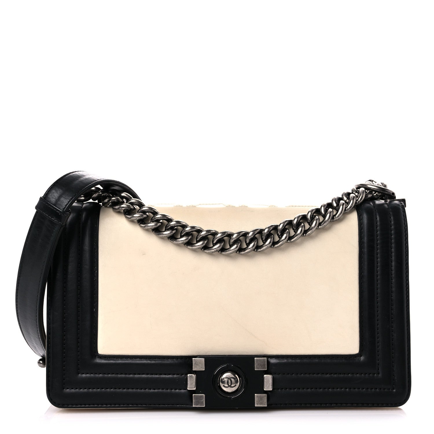 Chanel Glazed Calfskin Medium Boy Flap White Black 1 of 29