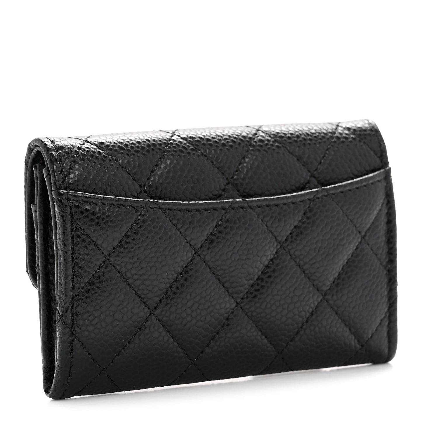 Caviar Quilted Flap Card Holder Wallet Black