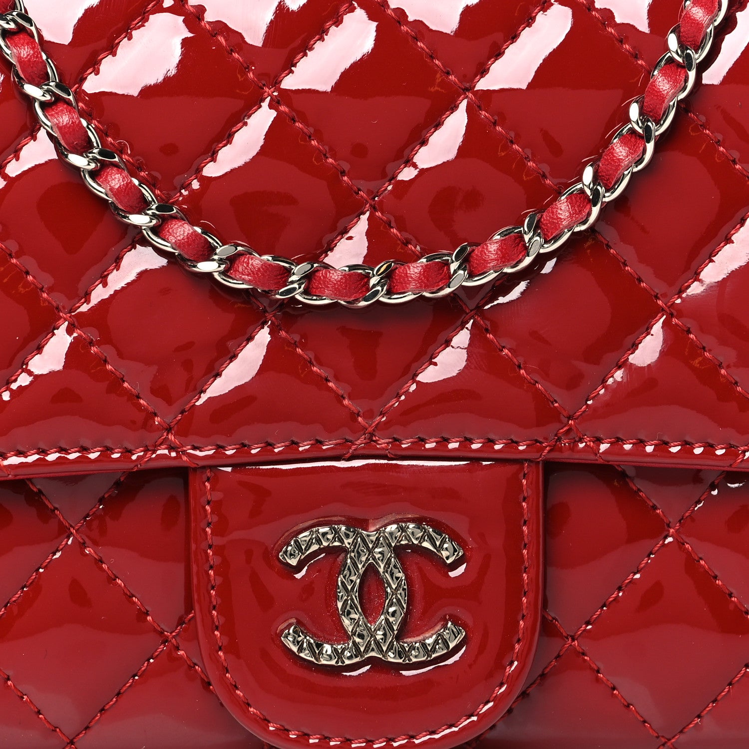 Chanel Patent Calfskin Quilted Brilliant East West Flap Clutch Red 8 of 11