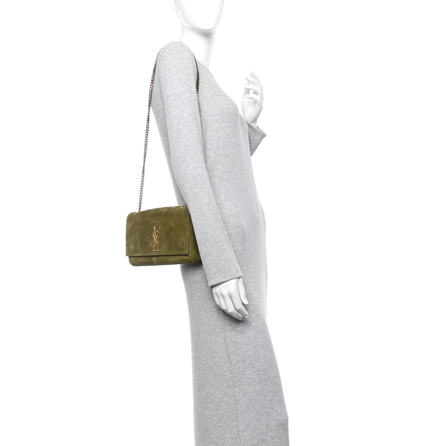 Saint Laurent Smooth Calfskin Suede Small Reversible Monogram Kate Satchel Loden Green 2 of 11