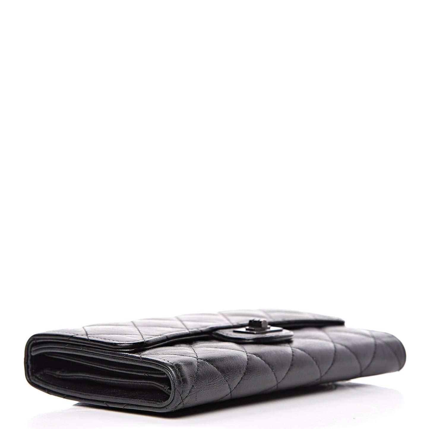Metallic Aged Calfskin Quilted Reissue Long Flap Wallet So Black