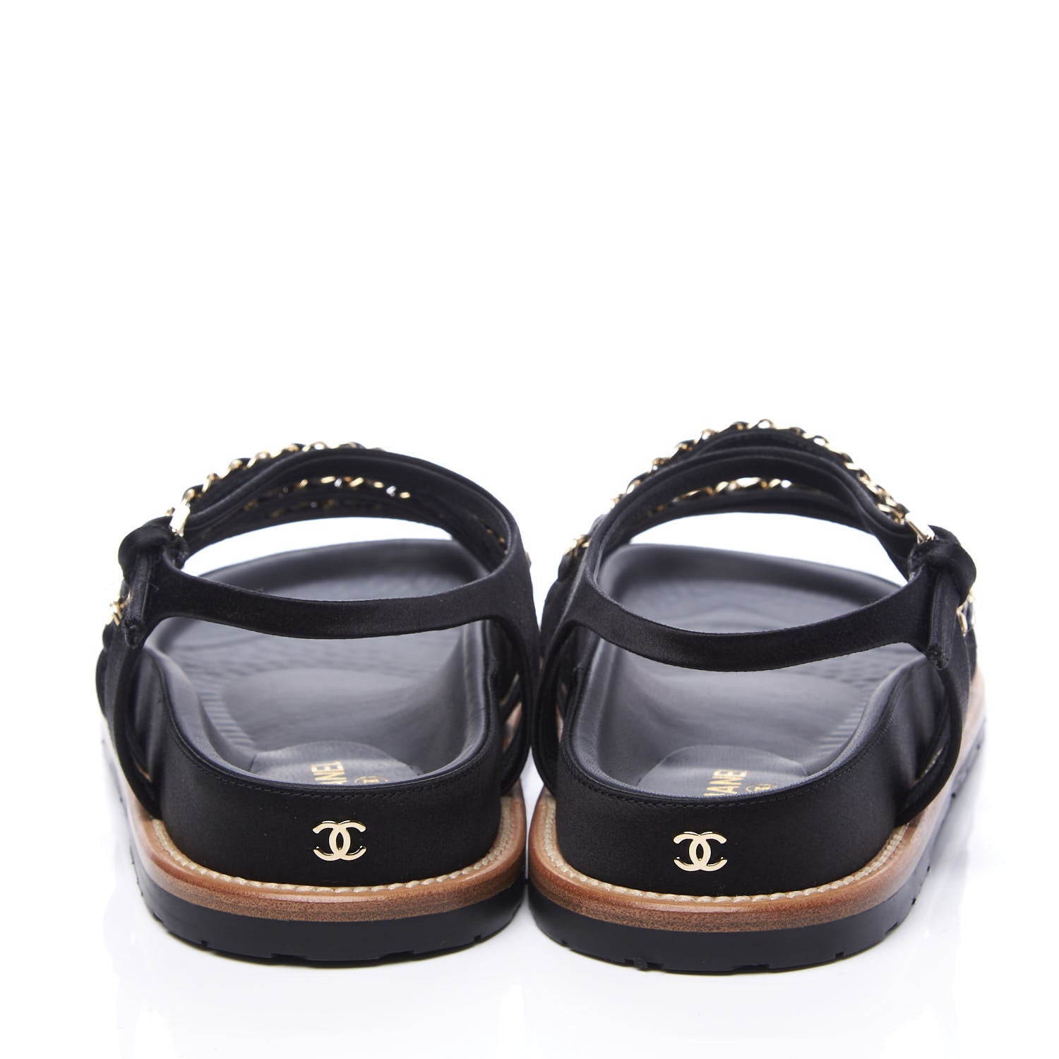 Chanel Satin Lambskin Chain Flat Sandals 38.5 Black 7 of 10