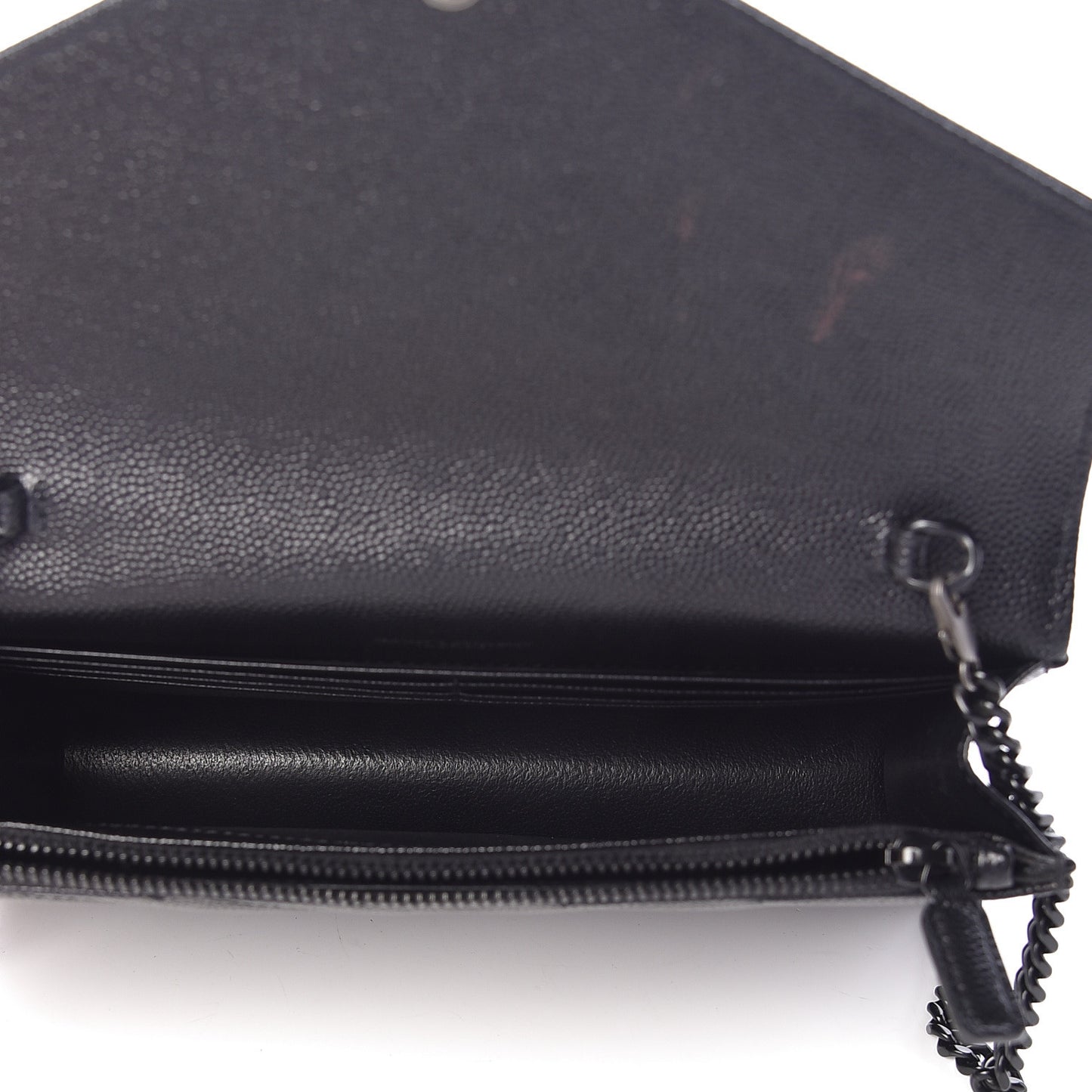 Grain De Poudre Matelasse Chevron Monogram Envelope Chain Wallet Black
