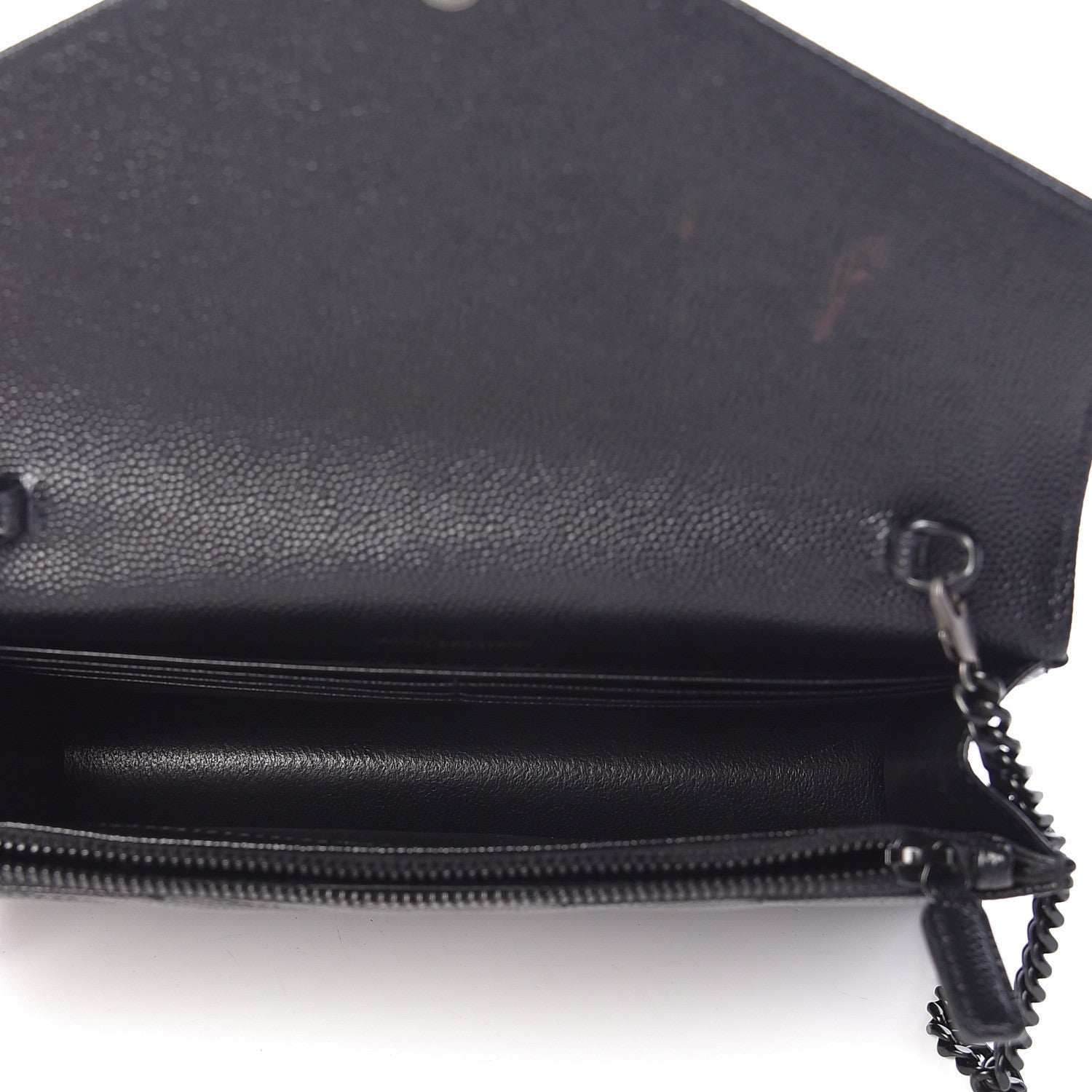 Saint Laurent Grain De Poudre Matelasse Chevron Monogram Envelope Chain Wallet Black 5 of 11