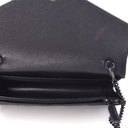 Saint Laurent Grain De Poudre Matelasse Chevron Monogram Envelope Chain Wallet Black 5 of 11