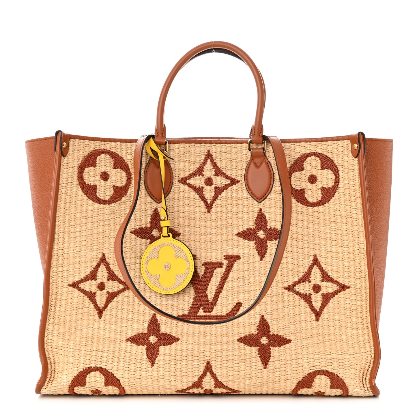 Raffia Calfskin Monogram Giant Onthego GM Tan