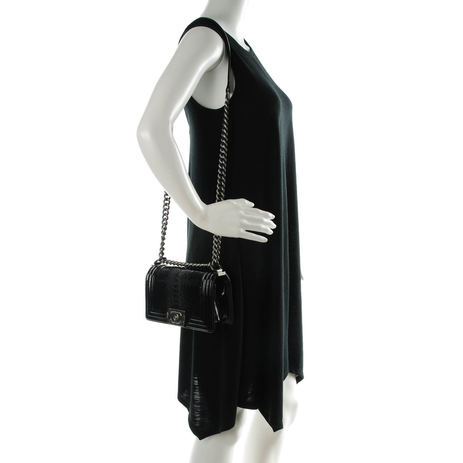 Chanel Python Patent Small Boy Flap Black 2 of 7