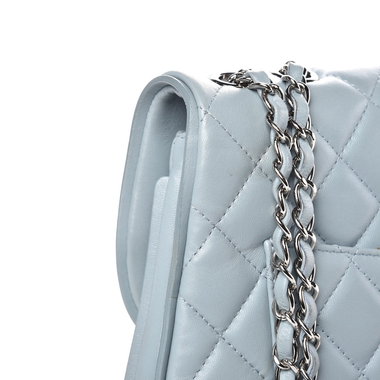 Lambskin Quilted 2 Pocket Messenger Flap Light Blue