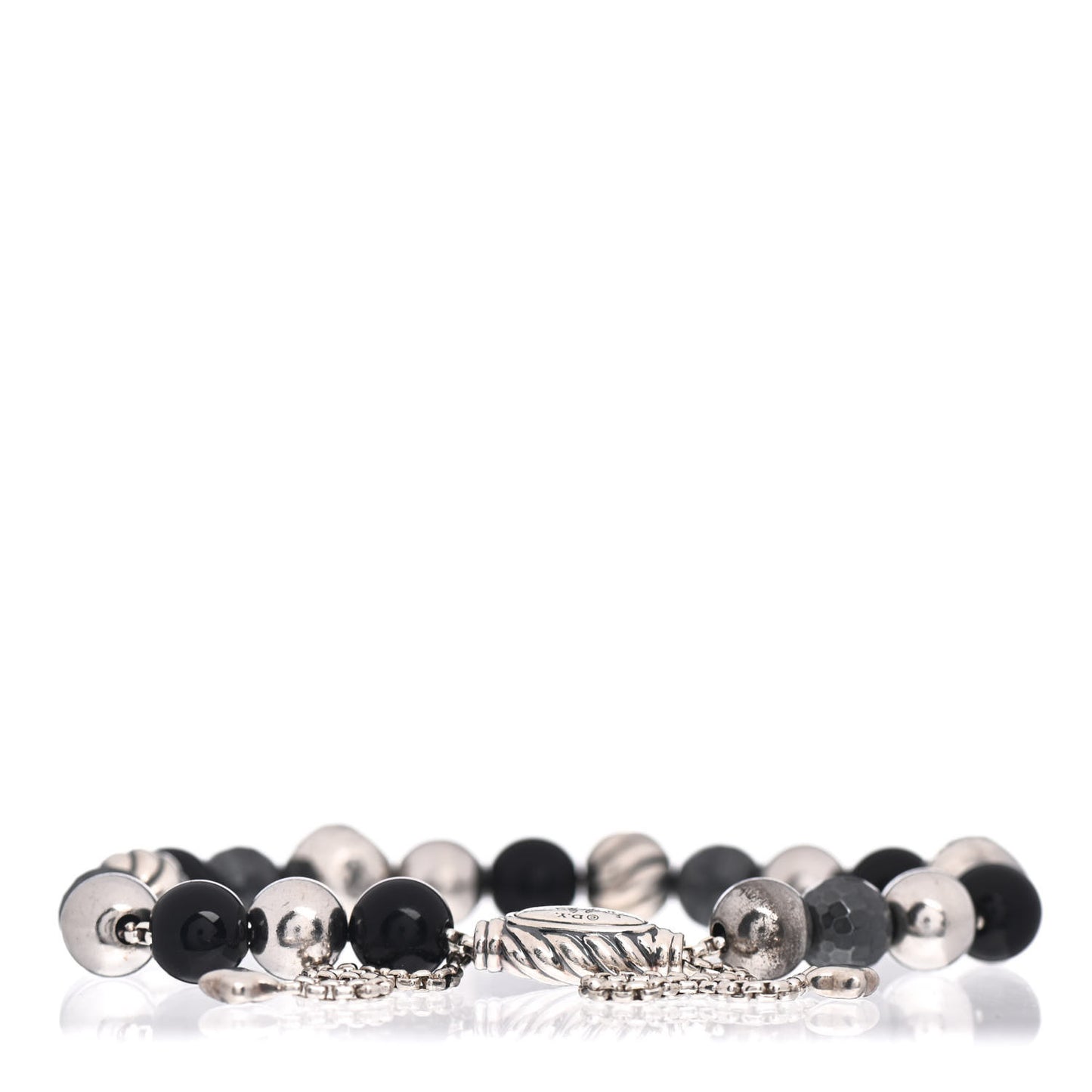 Sterling Silver Black Onyx Hematite 8mm Elements Bead Bracelet