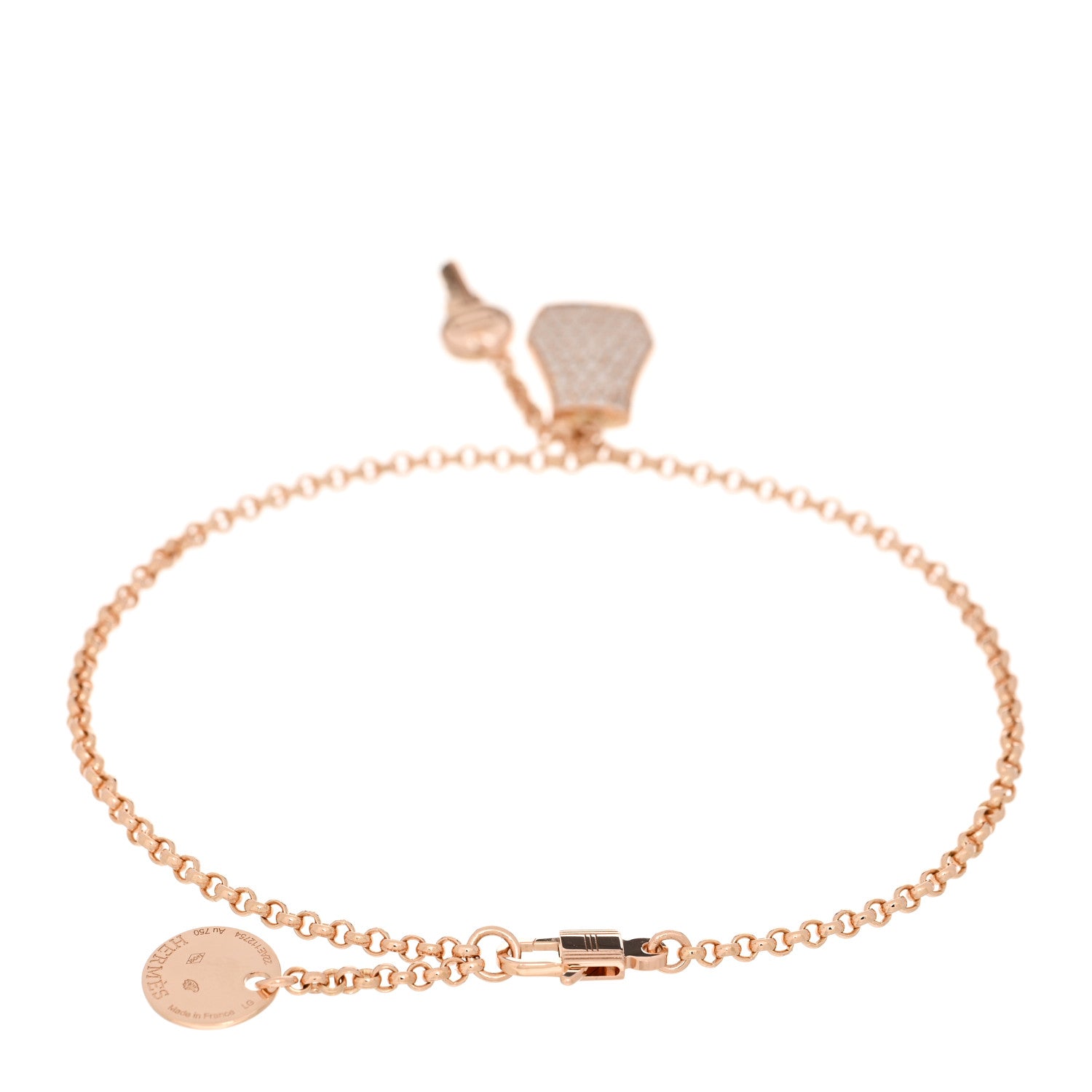 Hermes 18K Rose Gold Diamond PM Kelly Clochette Bracelet LG 2 of 4