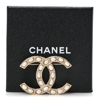 Chanel Pearl Studded CC Brooch Pin Gold 4 of 4