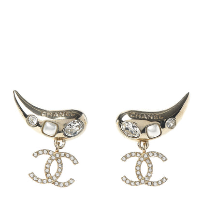 Chanel Crystal Pearl CC Drop Earrings Gold 1 of 4