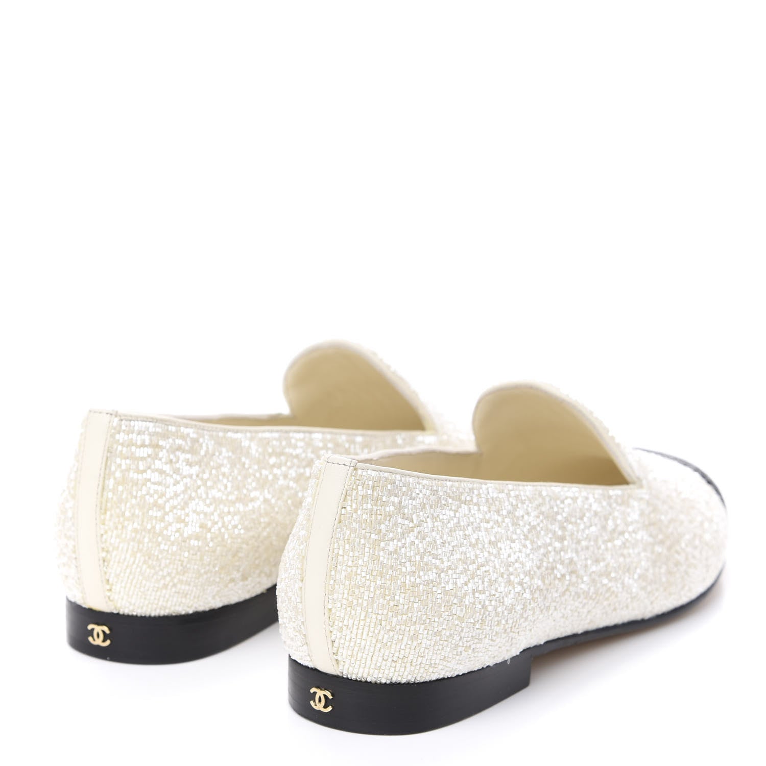 Chanel Pearls Embroidery Mocassin Loafers 35.5 Black Ivory 4 of 9