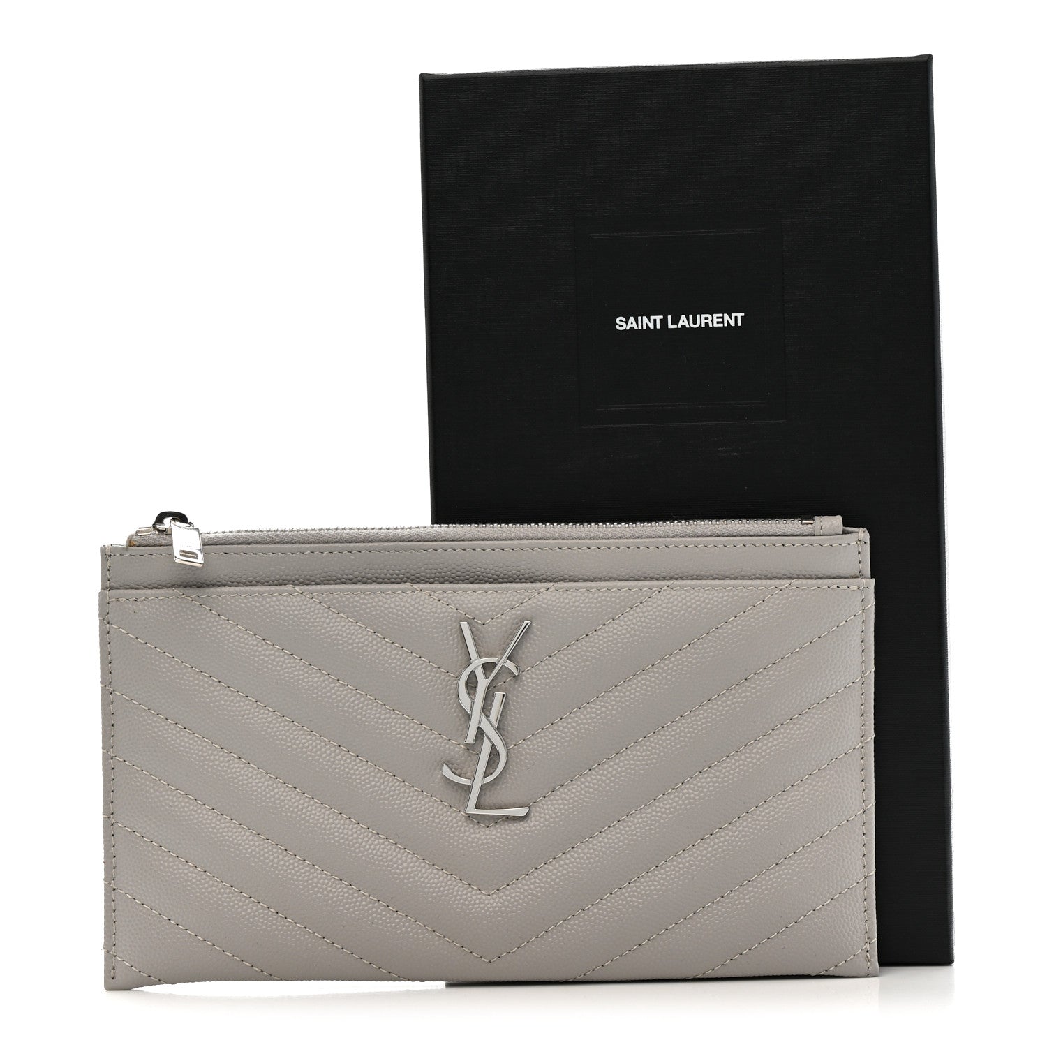 Saint Laurent Grain De Poudre Chevron Monogram Bill Pouch Granite 11 of 11