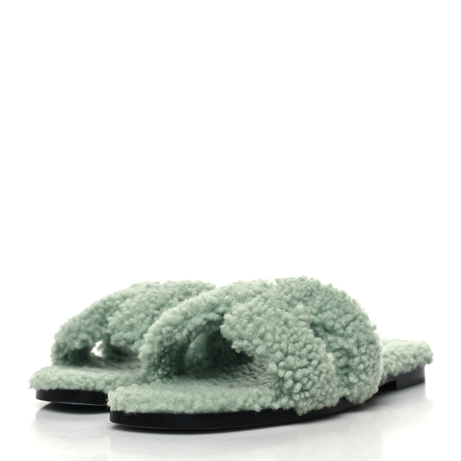 Hermes Woolskin Oran Sandals 36 Vert D’Eau 3 of 8