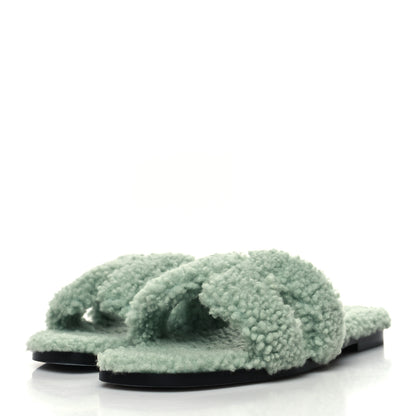 Hermes Woolskin Oran Sandals 36 Vert D’Eau 3 of 8