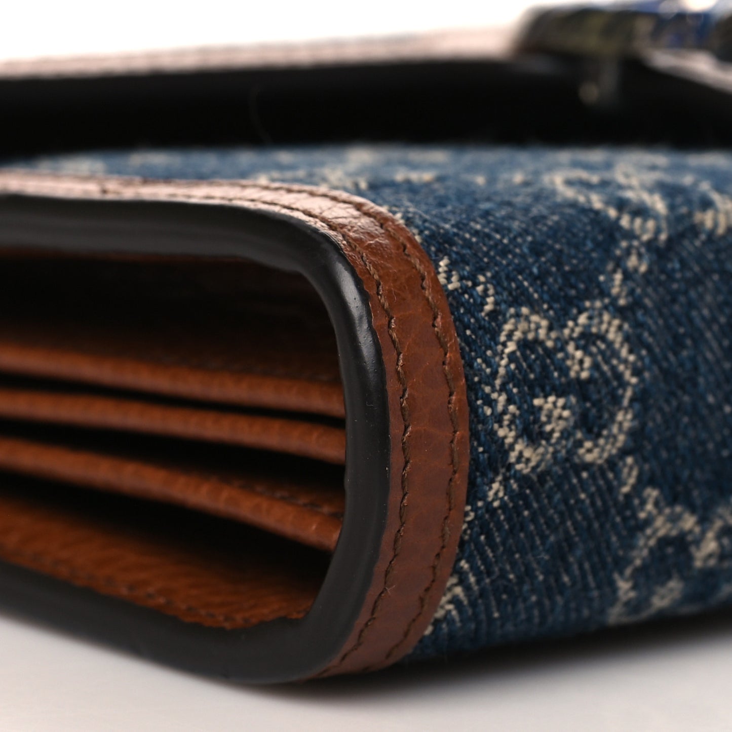 New Denim GG Monogram Dollar Calfskin Enamel Mini Dionysus Chain Wallet Blue Tea Cuir Epilog Electric Blue