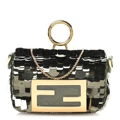 Fendi Sequin Paillettes Shiny Nappa Sex and the City Nano Maxi Buckle Baguette Charm Avocado 1 of 11