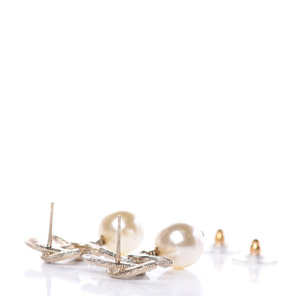 Chanel Pearl CC Drop Earrings Light Gold 4 of 5