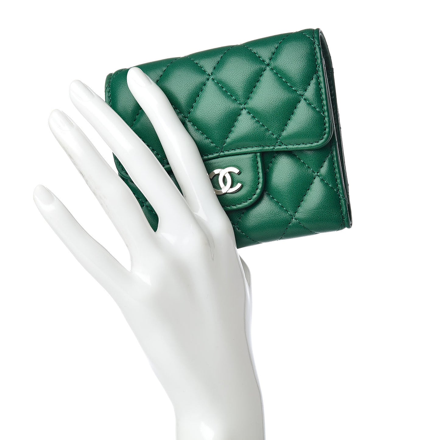 Lambskin Quilted Small Compact Wallet Green