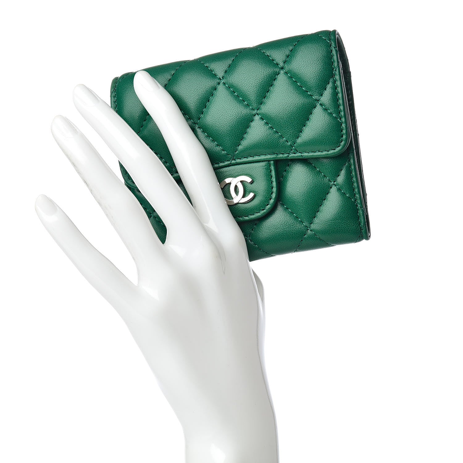 Chanel Lambskin Quilted Small Compact Wallet Green 2 of 10