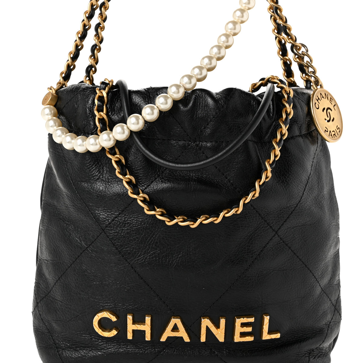 Chanel Shiny Crumpled Calfskin Quilted Pearl Mini Chanel 22 Black 8 of 10