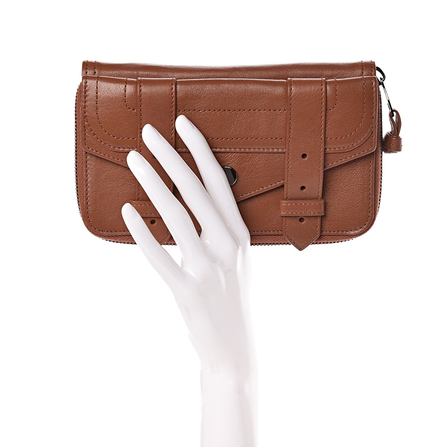 Lambskin PS1 Large Zip Around Wallet Saddle