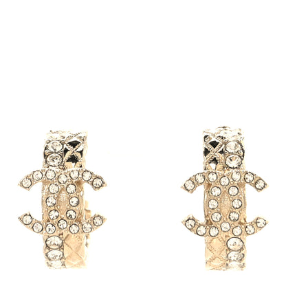 Chanel Metal Crystal Quilted CC Hoop Earrings  Gold 1 of 5