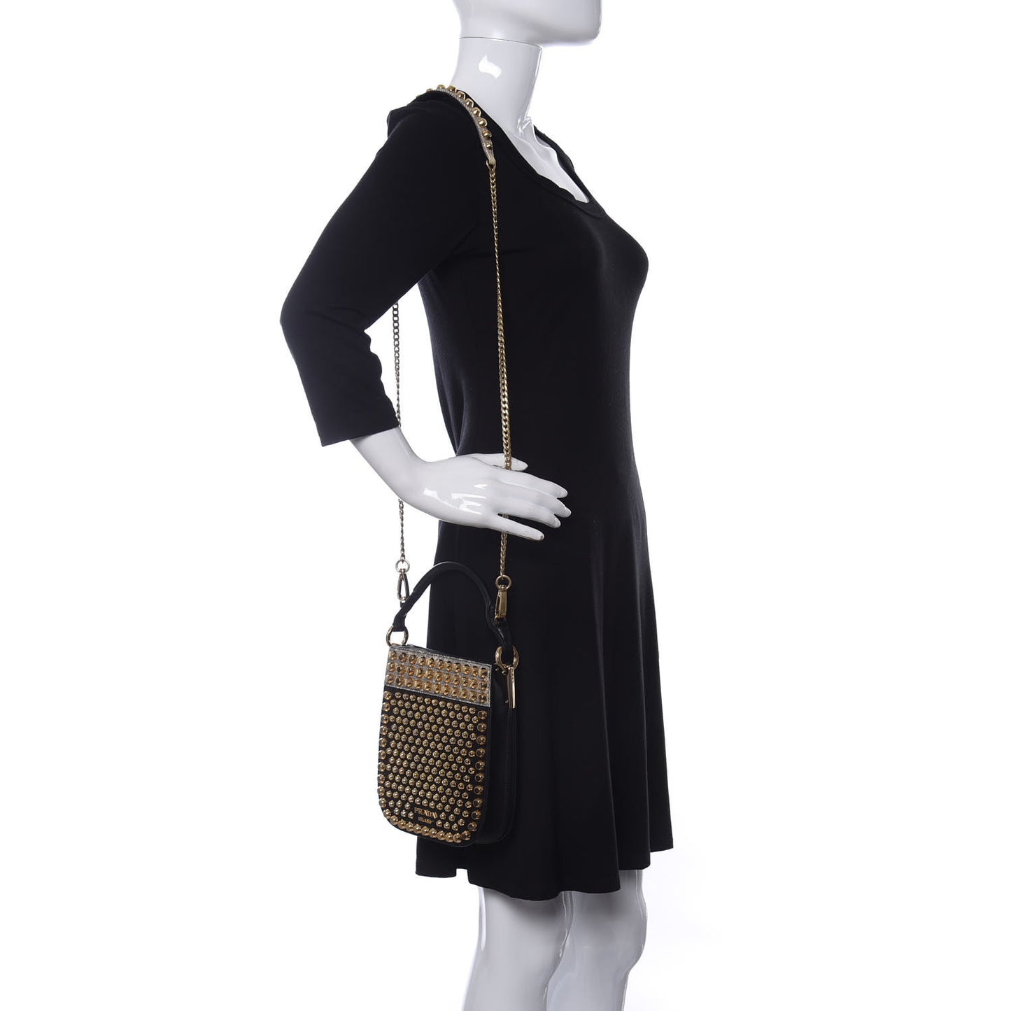 City Calfskin Lucer Studded Small Margit Bag Black Roccia