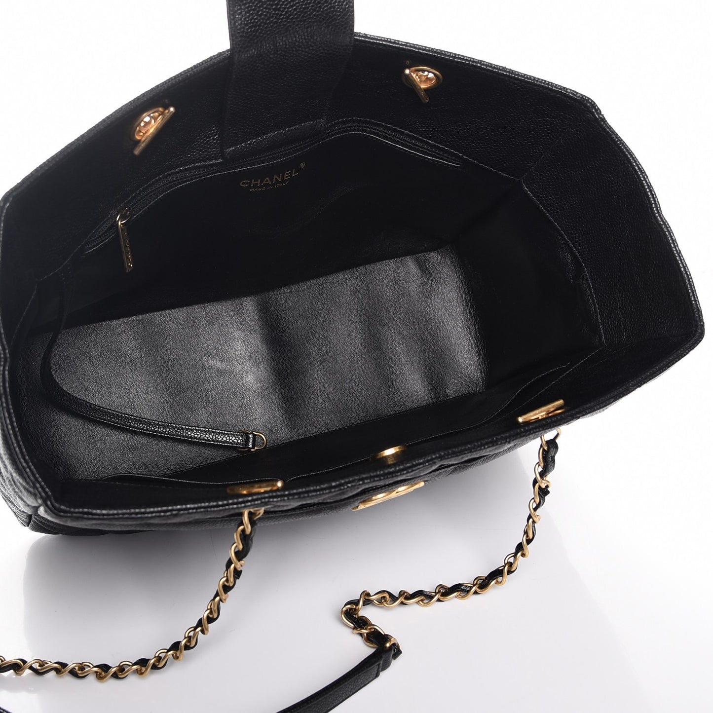 Crumpled Grained Calfskin Quilted Tote Black