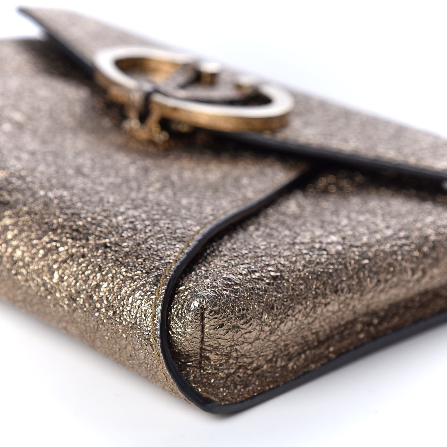 Metallic Calfskin V Rivet Chain Clutch Platinum