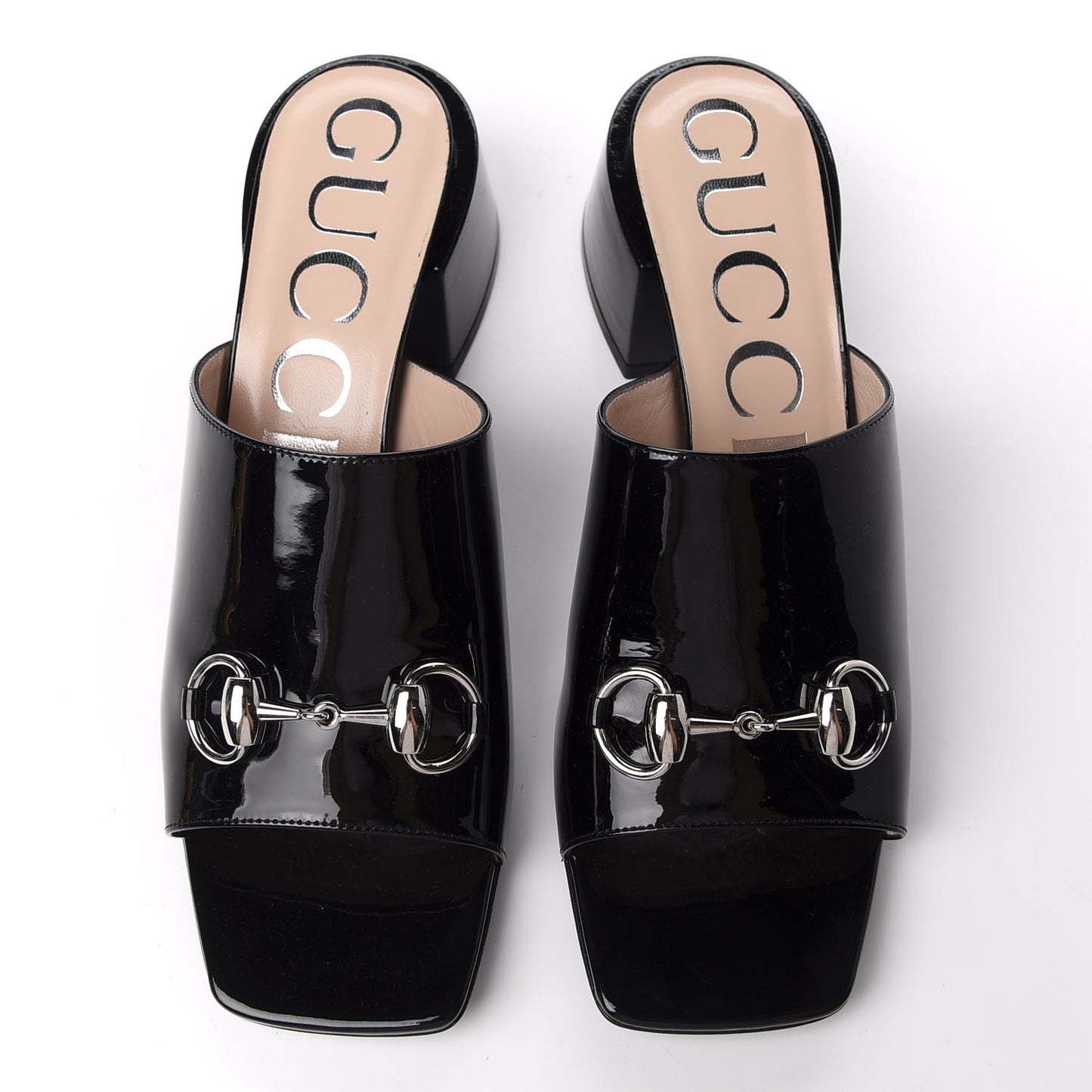 Patent Lexi Horsebit Mid-Heel Slide Sandals 38.5 Black